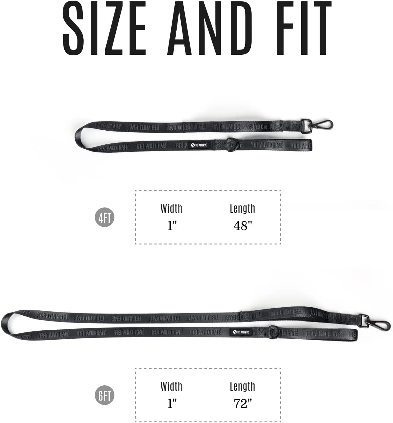 2025 New Edition, Fei & Eve Classic Dog Leash - 4FT, Dual Padded Handles, 360 Swivel Hook, Heavy Duty 210D Nylon - No-Pull Design with Traffic Control Handle - for Small/Medium/Large Dogs, Black