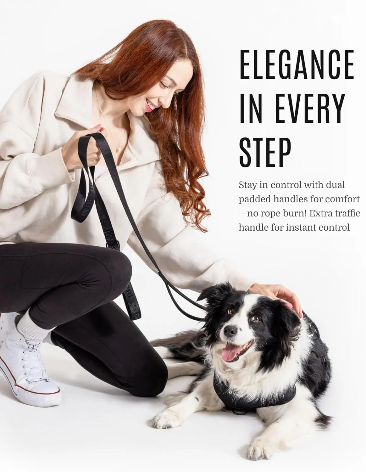 2025 New Edition, Fei & Eve Classic Dog Leash - 4FT, Dual Padded Handles, 360 Swivel Hook, Heavy Duty 210D Nylon - No-Pull Design with Traffic Control Handle - for Small/Medium/Large Dogs, Black