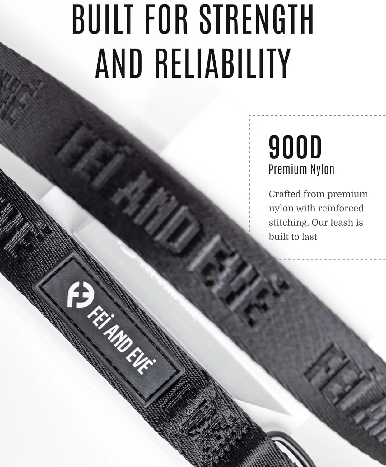 2025 New Edition, Fei & Eve Classic Dog Leash - 4FT, Dual Padded Handles, 360 Swivel Hook, Heavy Duty 210D Nylon - No-Pull Design with Traffic Control Handle - for Small/Medium/Large Dogs, Black