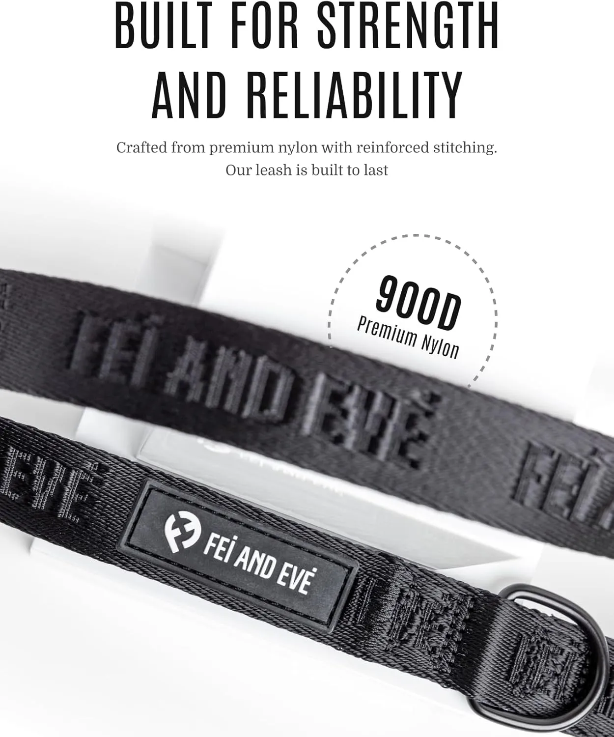 2025 New Edition, Fei & Eve Classic Dog Leash - 4FT, Dual Padded Handles, 360 Swivel Hook, Heavy Duty 210D Nylon - No-Pull Design with Traffic Control Handle - for Small/Medium/Large Dogs, Black