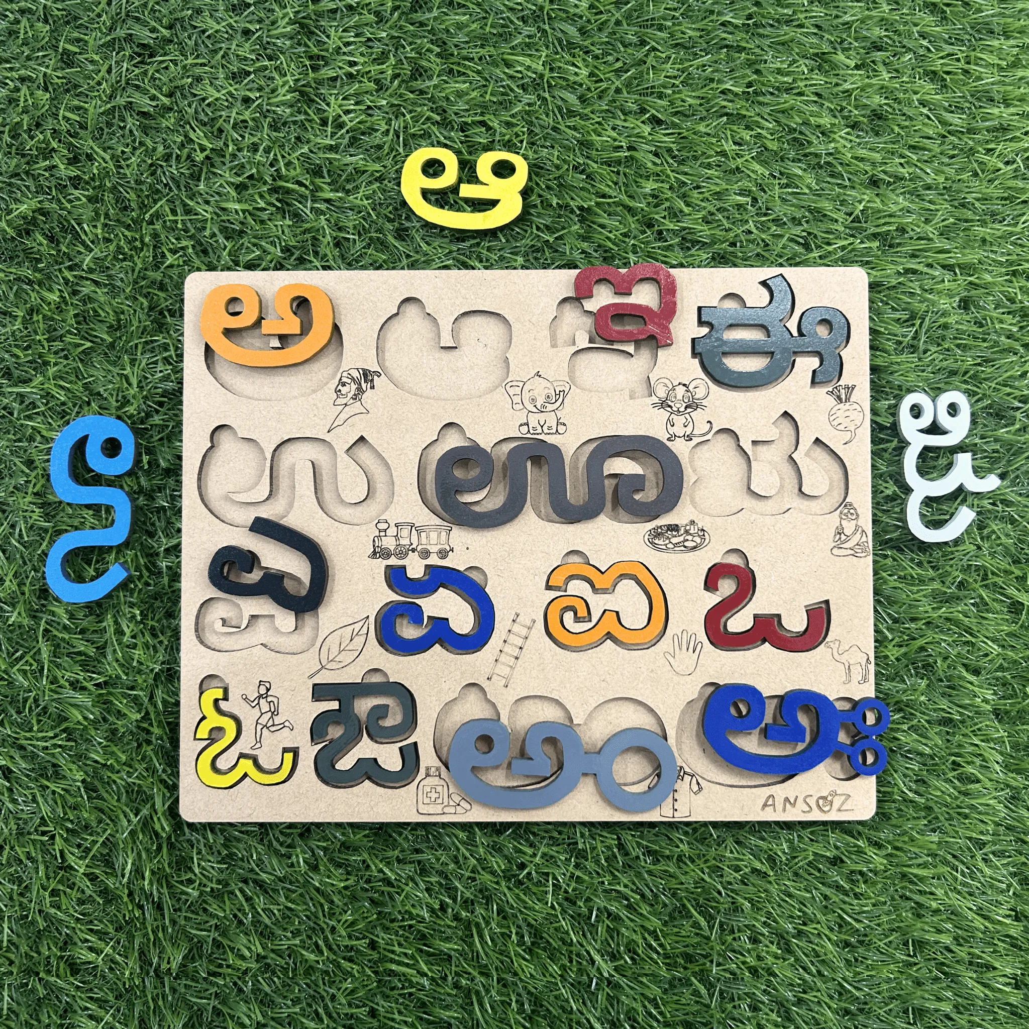 3-in-1 Kannada Learning Alphabet & Number Wooden Puzzle Board | Ansoz