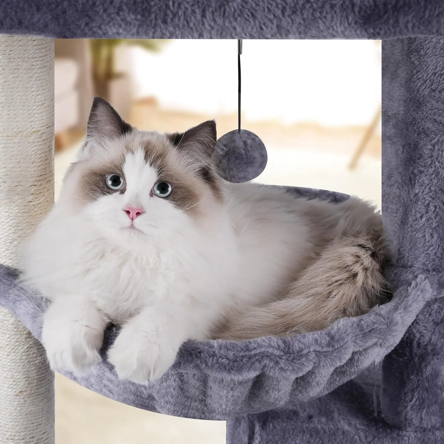 37.4" Cat Tree Tower with Twin Cat Condos for Indoor Cats, All-in-One Activity Center with Cat Scratching Post Cozy Sleeping Perch Hammock and Toy Balls,Grey