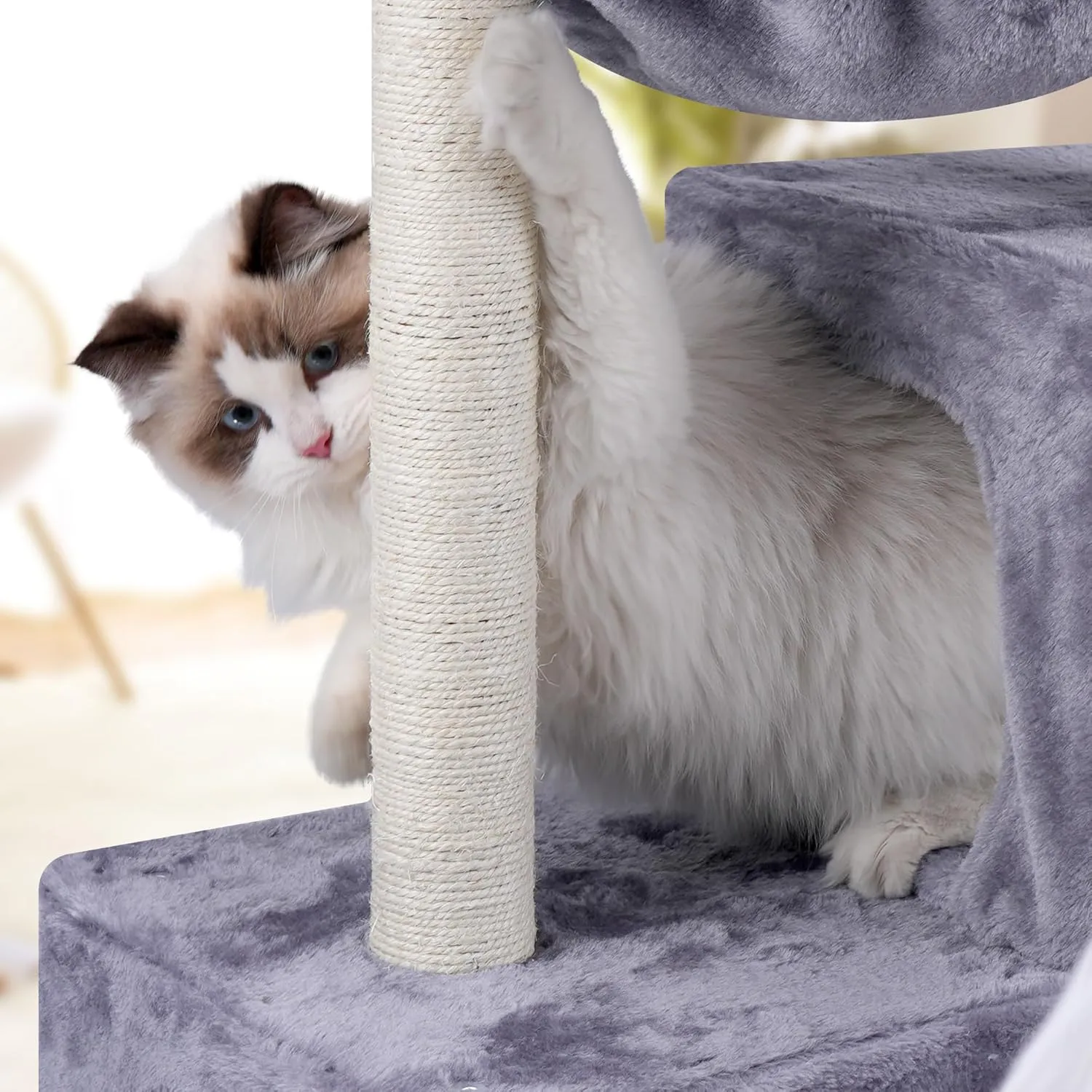 37.4" Cat Tree Tower with Twin Cat Condos for Indoor Cats, All-in-One Activity Center with Cat Scratching Post Cozy Sleeping Perch Hammock and Toy Balls,Grey