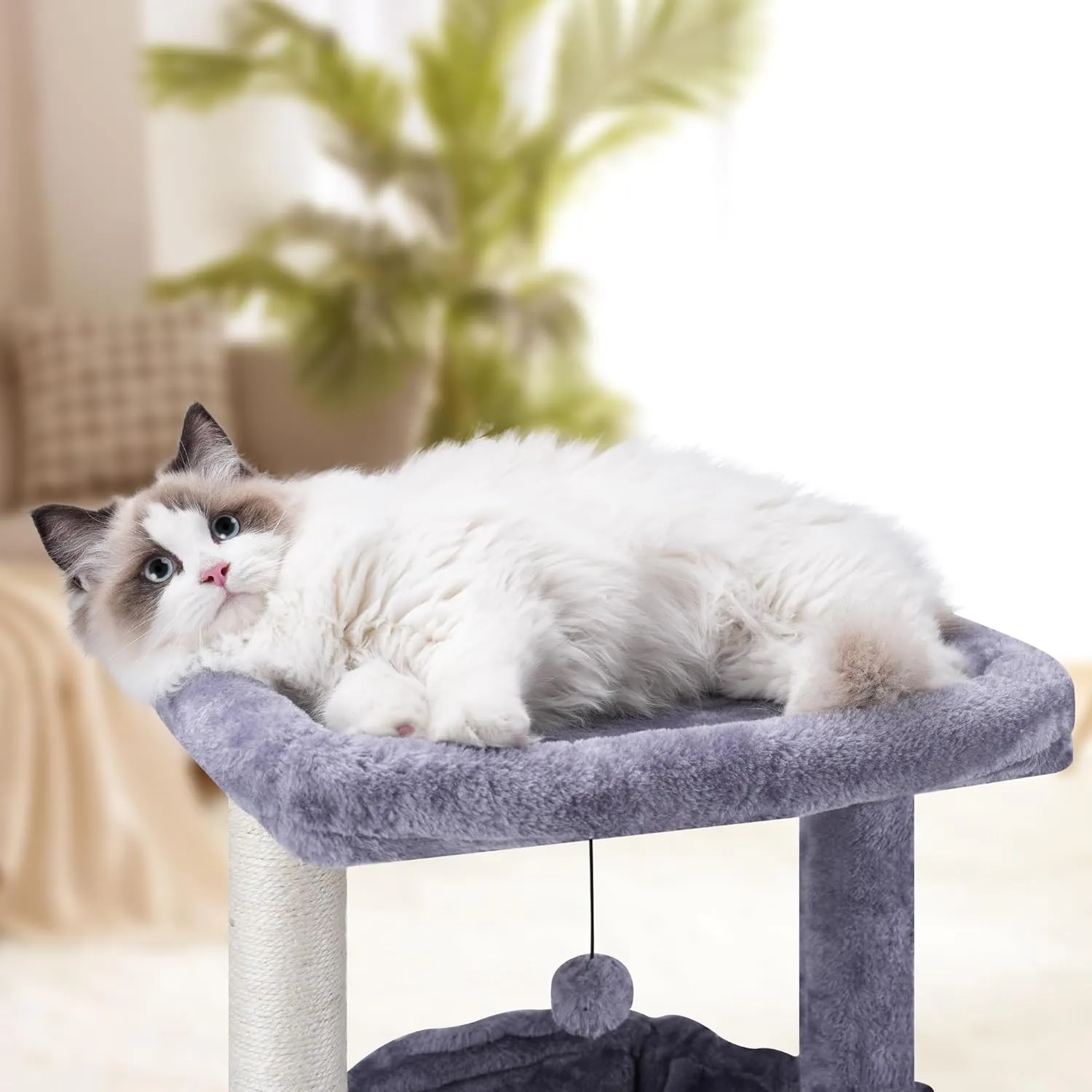 37.4" Cat Tree Tower with Twin Cat Condos for Indoor Cats, All-in-One Activity Center with Cat Scratching Post Cozy Sleeping Perch Hammock and Toy Balls,Grey