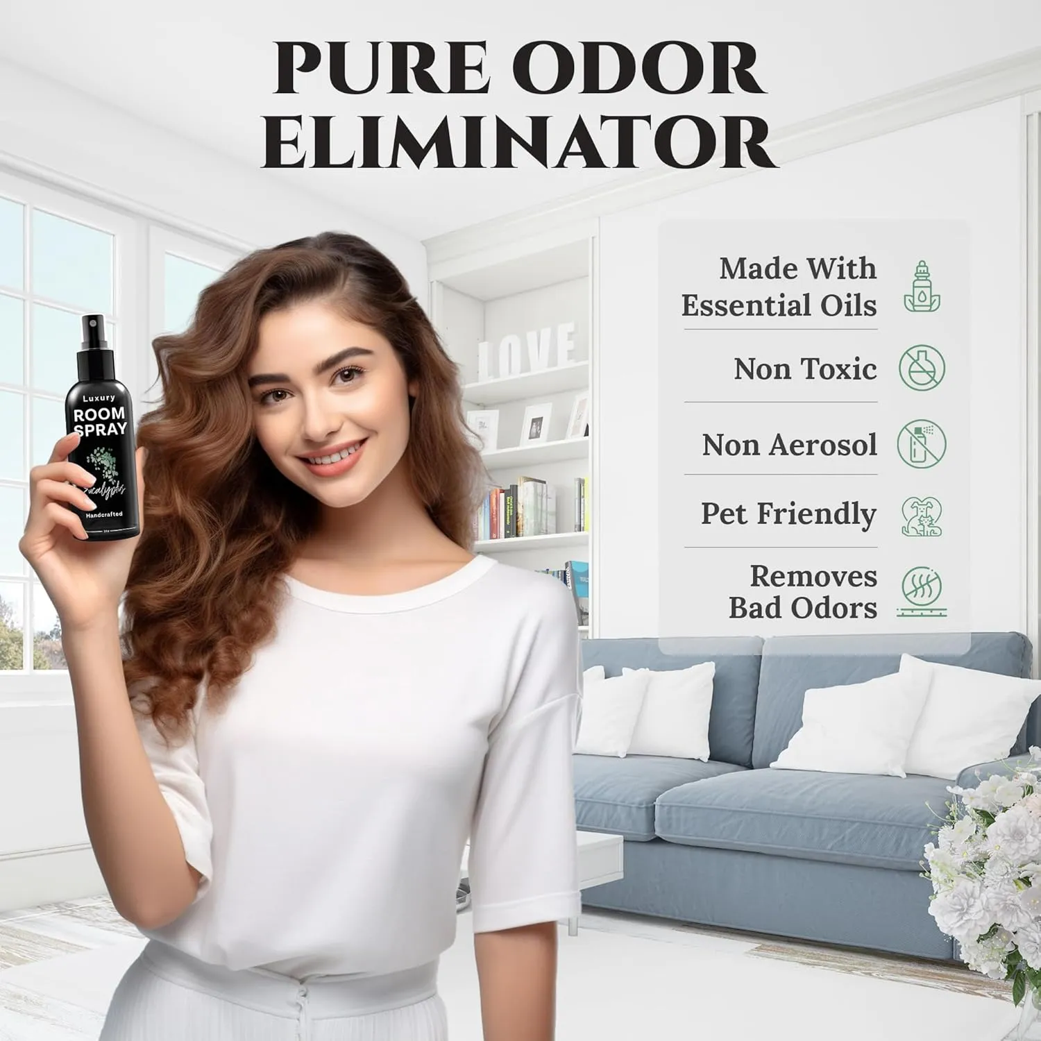 605Products Luxury Room & Air Freshener Spray - Long Lasting Odor Eliminator with Essential Oils, Home Fragrance Supplies - Eucalyptus (3.4oz)