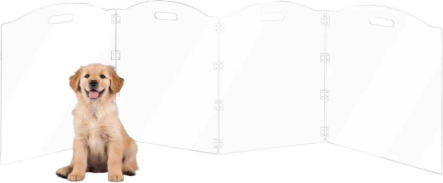 Acrylic Dog Playpen for House 4 Panel 80" W x 24" H Foldable Dog Gate Indoor with Handles, Free-Standing Pet Fence Clear Dog Pen for Medium Dogs Puppy Cat Rabbit Accessories