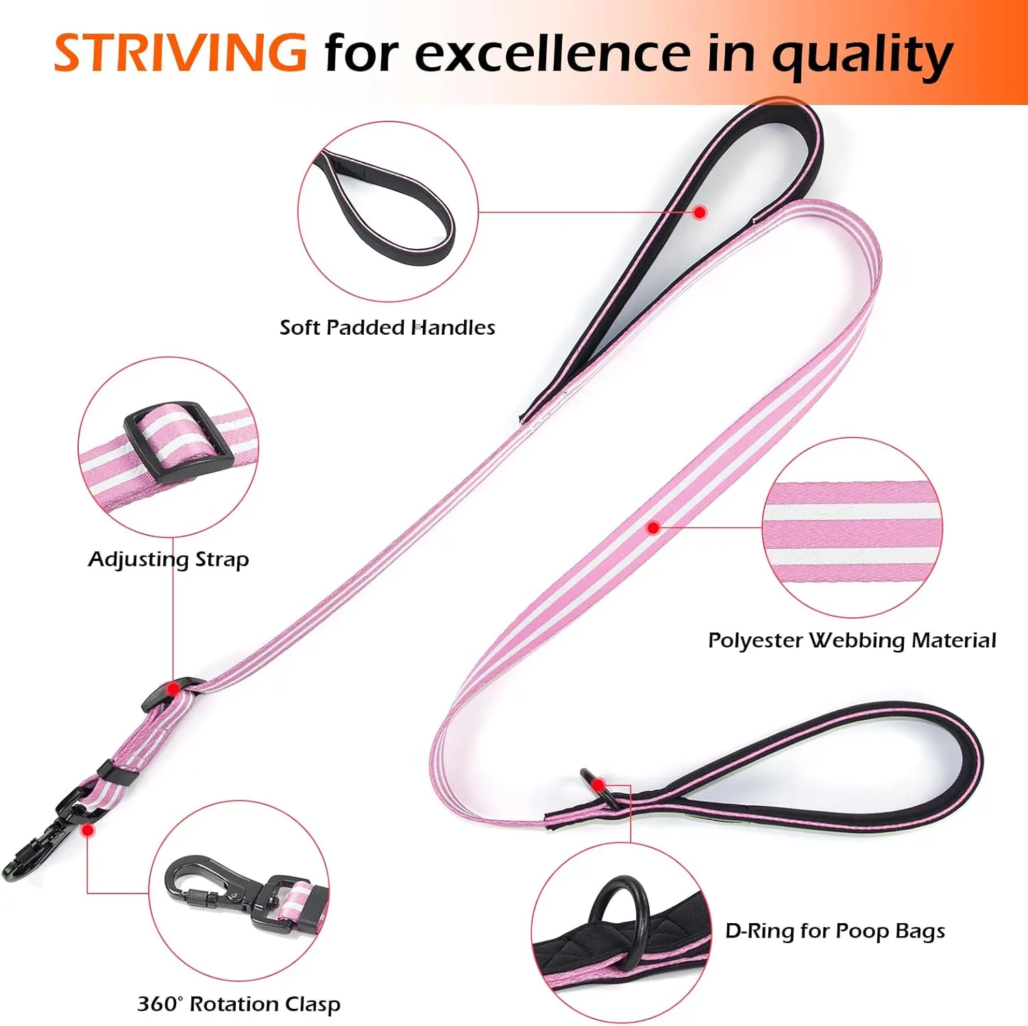 Adjustable Double Handle Dog Leash, Dual Soft Padded Handles Dog Lead for Traffic Control Heaty Duty Long Leashes Perfect for Walking and Training of Medium or Large Dogs (Purple,4FT)