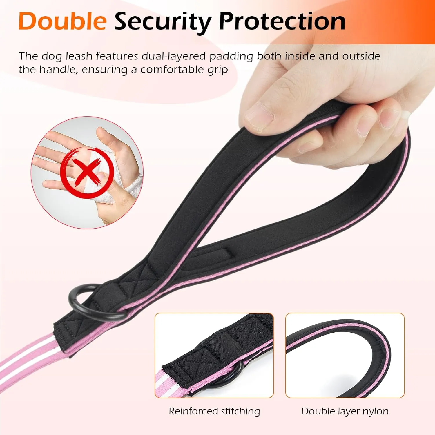 Adjustable Double Handle Dog Leash, Dual Soft Padded Handles Dog Lead for Traffic Control Heaty Duty Long Leashes Perfect for Walking and Training of Medium or Large Dogs (Purple,4FT)
