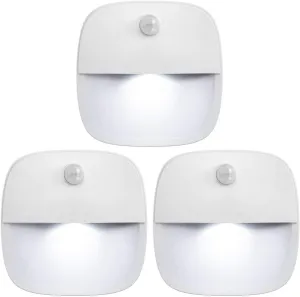 AMIR Upgraded Motion Sensor Light Indoor, Stair Lights Battery Operated, Cordless Stick-On LED Night Light for Closet, Hallway, Bathroom, Kitchen, Cabinet, Energy Efficient (White - Pack of 3)