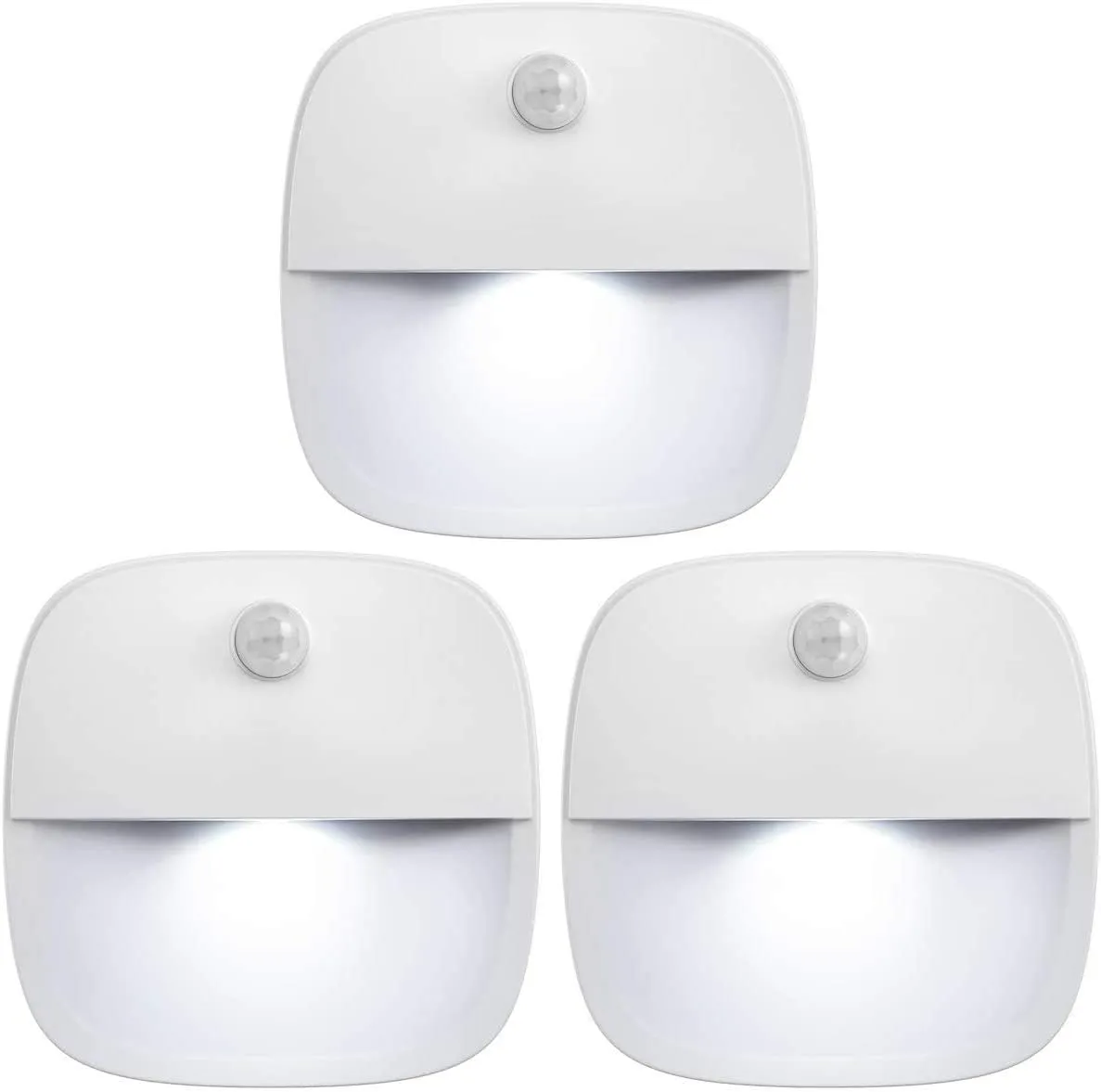AMIR Upgraded Motion Sensor Light Indoor, Stair Lights Battery Operated, Cordless Stick-On LED Night Light for Closet, Hallway, Bathroom, Kitchen, Cabinet, Energy Efficient (White - Pack of 3)