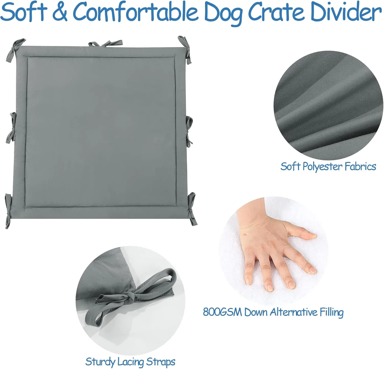 BALAPET Soft Dog Crate Divider Panel (Divider Only, Without Crate), Warm Dog Kennel Divider with Ties, Dog Crate Accessories for Puppy Crate Training, Grey, 31" H x 30" W