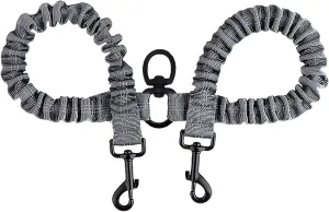 BAOBOTE Pet Double Dog Leash, Shock Absorbing Reflective Bungee Lead Walk 2 Dogs with Ease, 360 Swivel No Tangle Double Dog Walking & Training Leash, Dual Dog Leash for 6-120lbs Dogs (Grey)