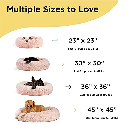 Best Friends by Sheri The Original Calming Donut Cat and Dog Bed in Shag Fur Cotton Candy Pink Small 23x23