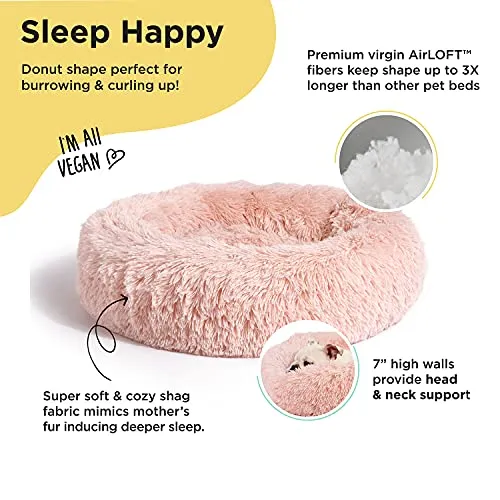 Best Friends by Sheri The Original Calming Donut Cat and Dog Bed in Shag Fur Cotton Candy Pink Small 23x23