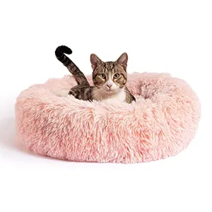 Best Friends by Sheri The Original Calming Donut Cat and Dog Bed in Shag Fur Cotton Candy Pink Small 23x23