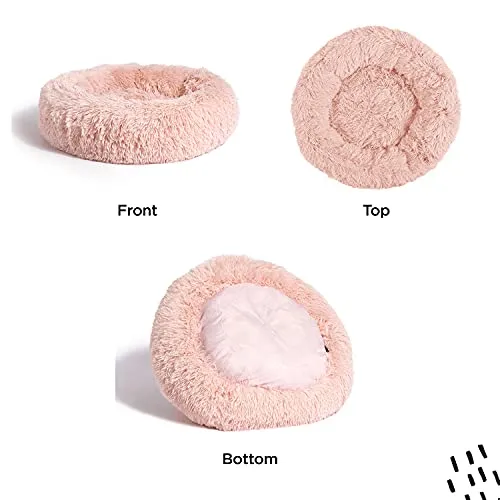 Best Friends by Sheri The Original Calming Donut Cat and Dog Bed in Shag Fur Cotton Candy Pink Small 23x23