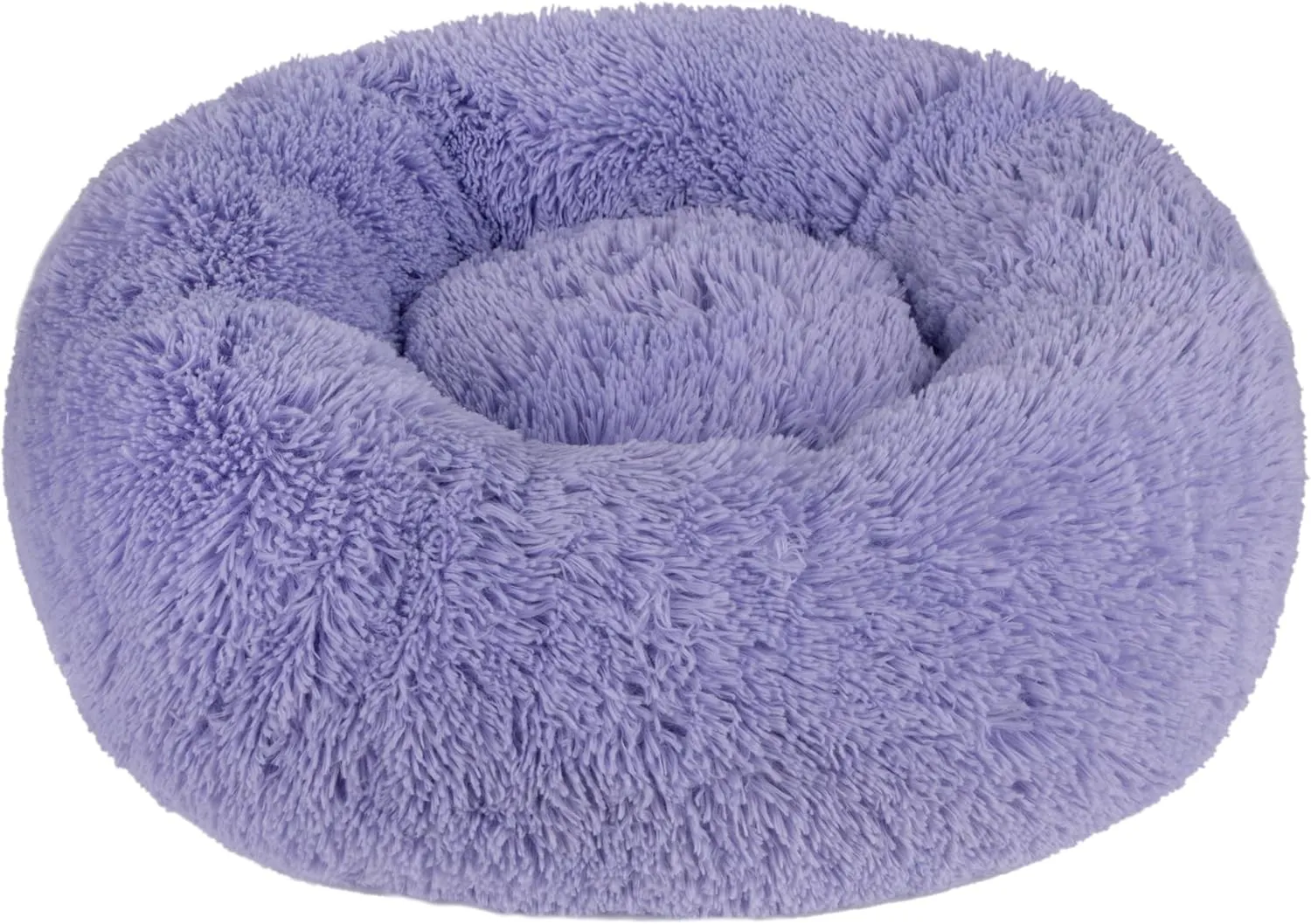 Best Pet Supplies Round Calming Dog Bed with Plush Faux Fur Fabric, Anti-Anxiety Cushion for Indoor Pets, Slip-Resistant Base, Soft Ergonomic Support - Lavender, 27x27x7.5''
