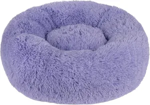 Best Pet Supplies Round Calming Dog Bed with Plush Faux Fur Fabric, Anti-Anxiety Cushion for Indoor Pets, Slip-Resistant Base, Soft Ergonomic Support - Lavender, 27x27x7.5''
