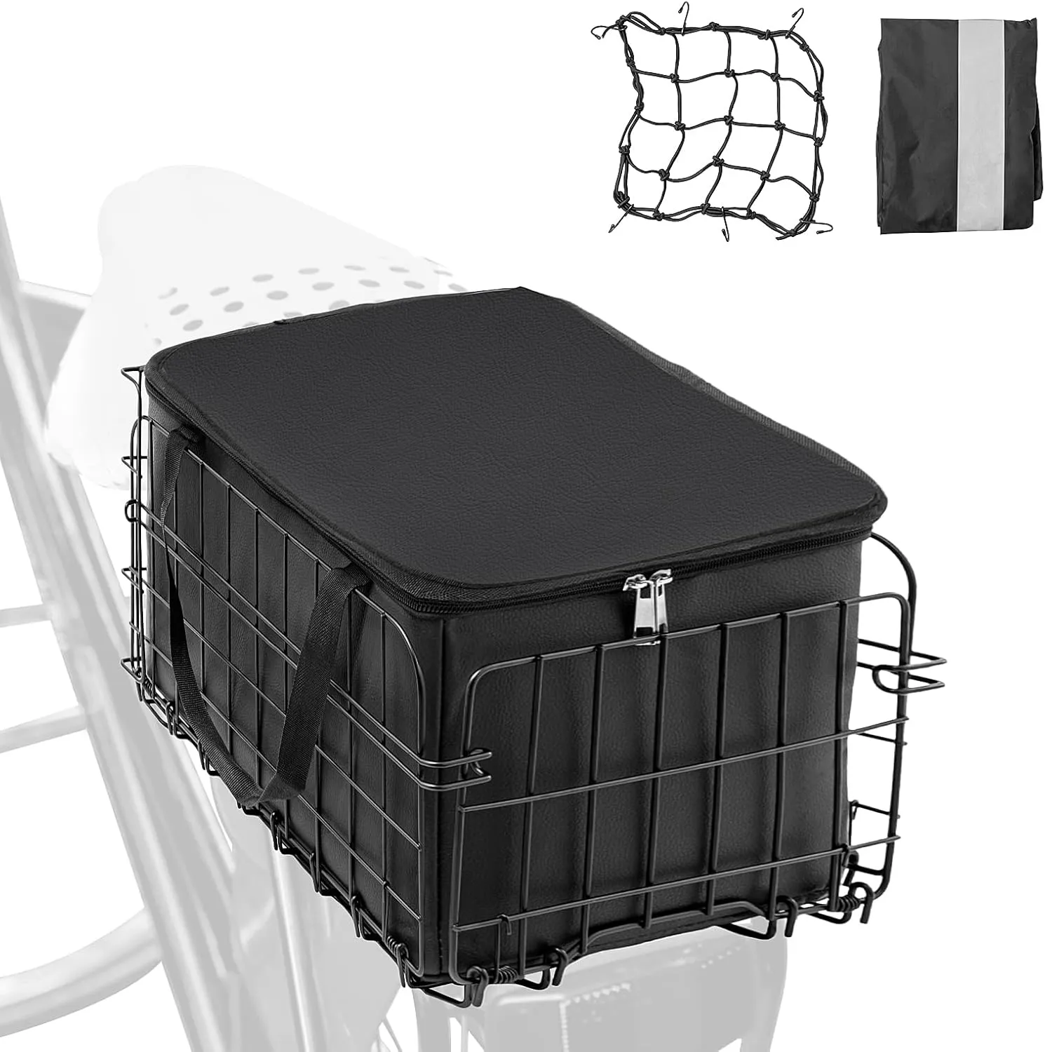 Bike Rear Basket Folding Bike Rack Basket with Removable Liner Bag and Quick Release Design Bicycle Bike Basket for Adult Carring Dogs,Pets,Cargo