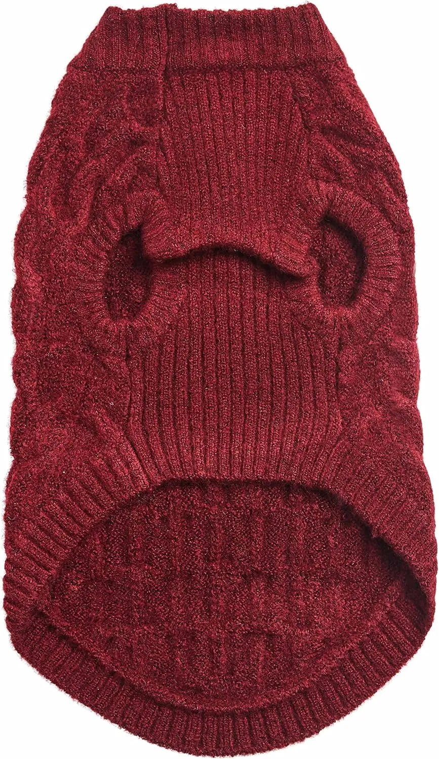 Blueberry Pet Classic Fuzzy Textured Knit Pullover Crew-Neck Dog Sweater in Burgundy Red, Back Length 16", Pack of 1 Clothes for Dogs