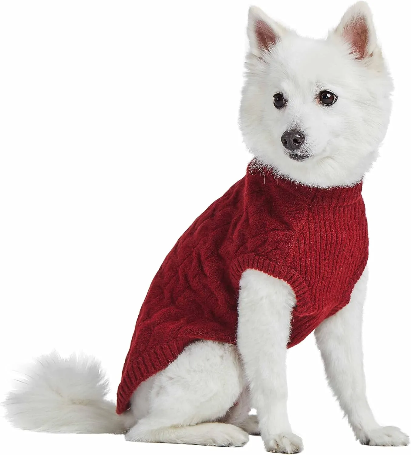 Blueberry Pet Classic Fuzzy Textured Knit Pullover Crew-Neck Dog Sweater in Burgundy Red, Back Length 16", Pack of 1 Clothes for Dogs