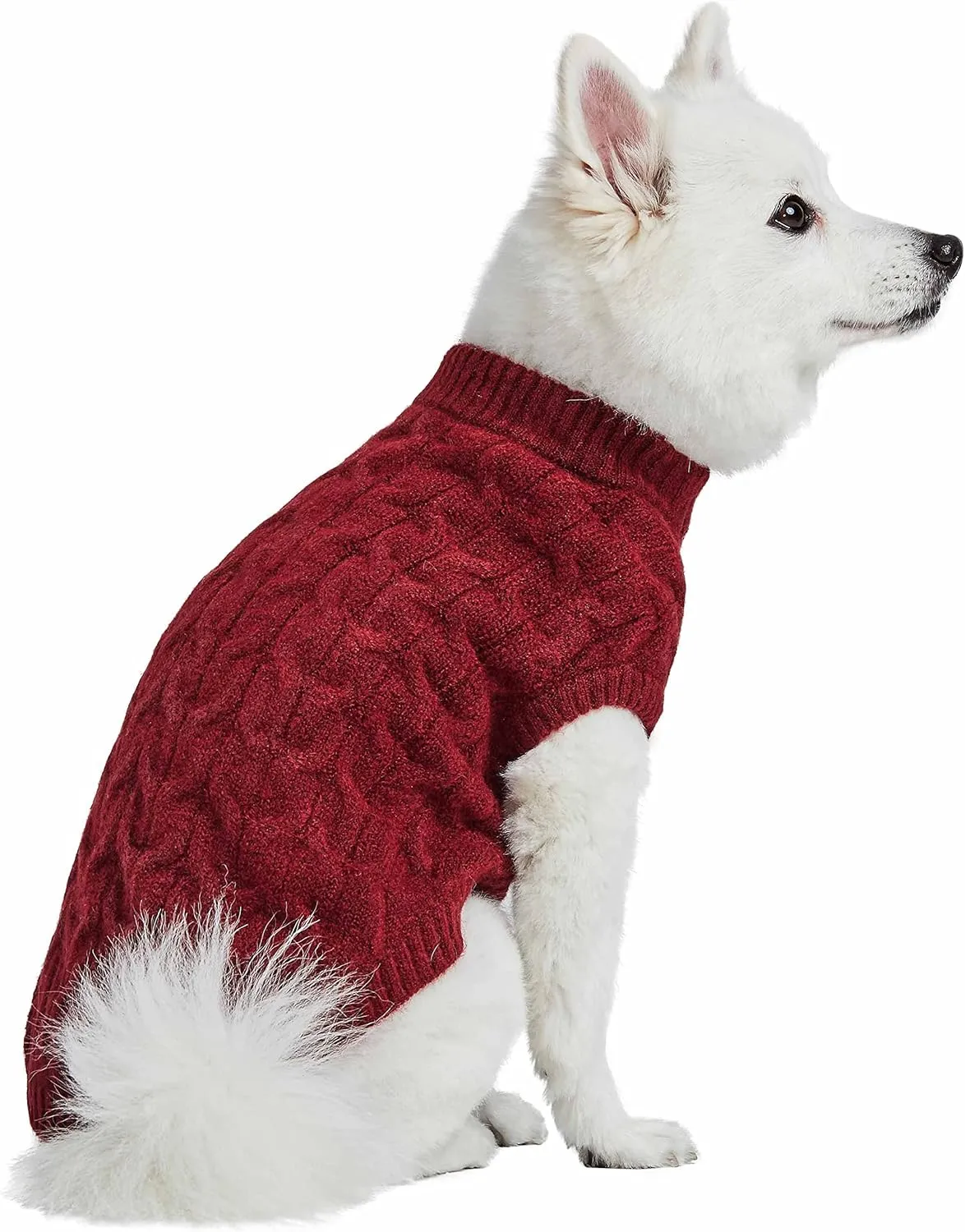 Blueberry Pet Classic Fuzzy Textured Knit Pullover Crew-Neck Dog Sweater in Burgundy Red, Back Length 16", Pack of 1 Clothes for Dogs