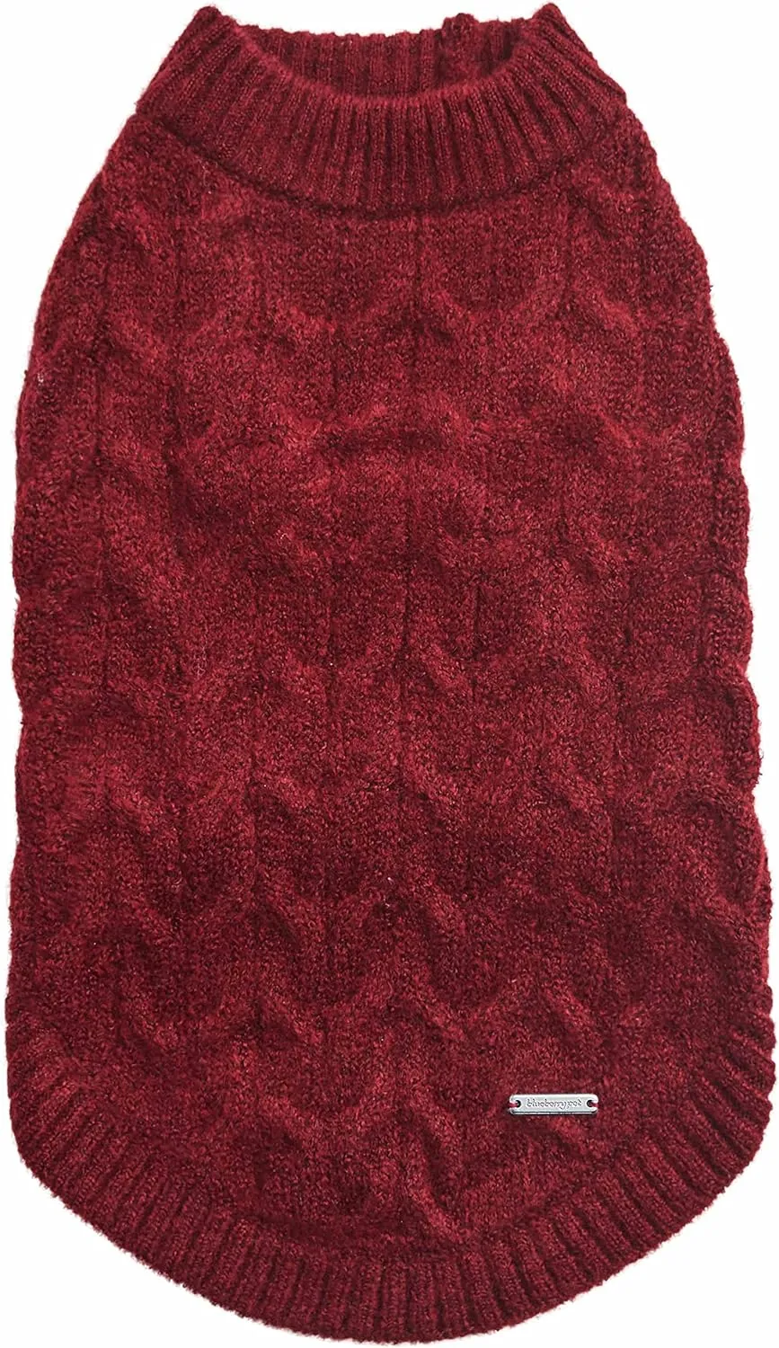 Blueberry Pet Classic Fuzzy Textured Knit Pullover Crew-Neck Dog Sweater in Burgundy Red, Back Length 16", Pack of 1 Clothes for Dogs