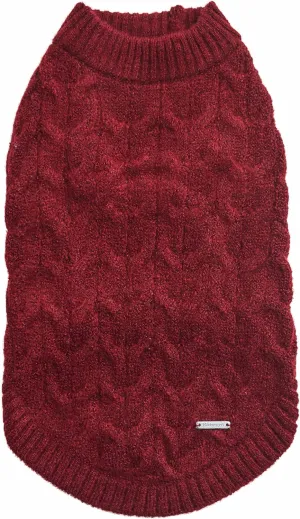 Blueberry Pet Classic Fuzzy Textured Knit Pullover Crew-Neck Dog Sweater in Burgundy Red, Back Length 16", Pack of 1 Clothes for Dogs