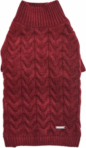 Blueberry Pet Classic Fuzzy Textured Knit Pullover Turtle-Neck Dog Sweater in Burgundy Red, Back Length 16", Pack of 1 Clothes for Dogs