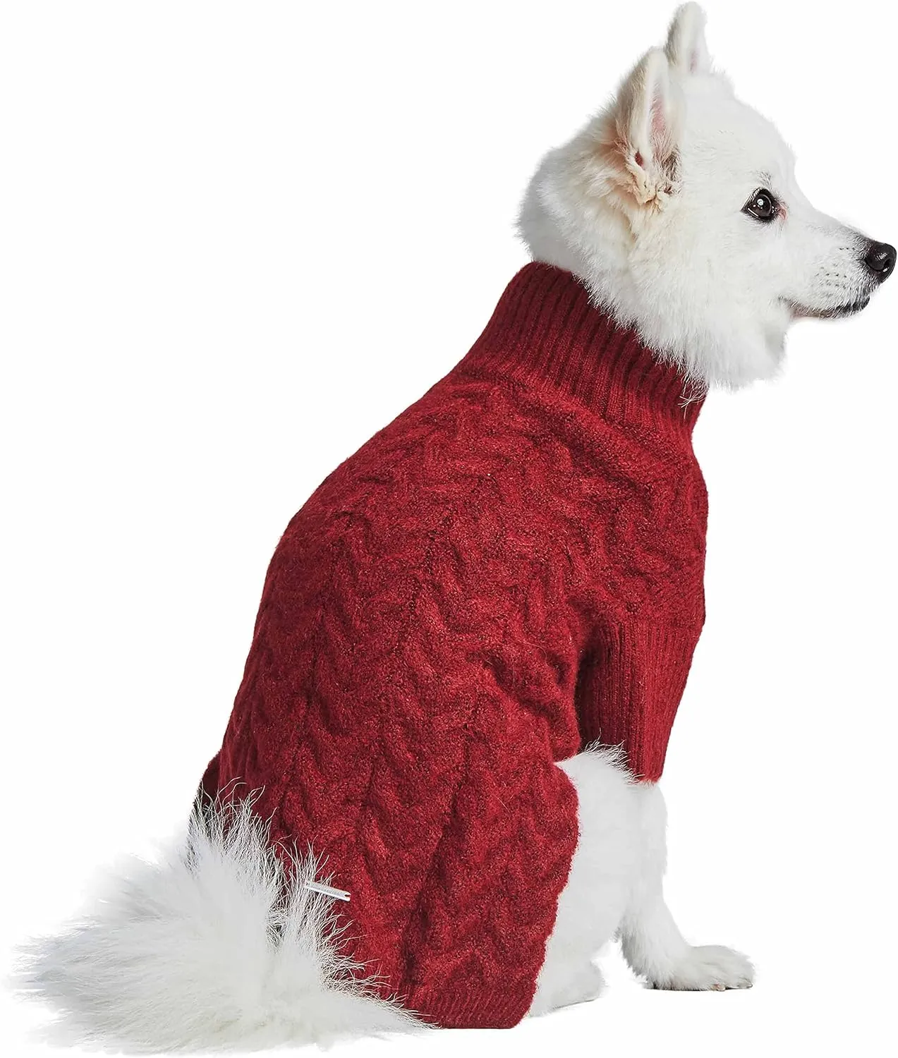 Blueberry Pet Classic Fuzzy Textured Knit Pullover Turtle-Neck Dog Sweater in Burgundy Red, Back Length 16", Pack of 1 Clothes for Dogs