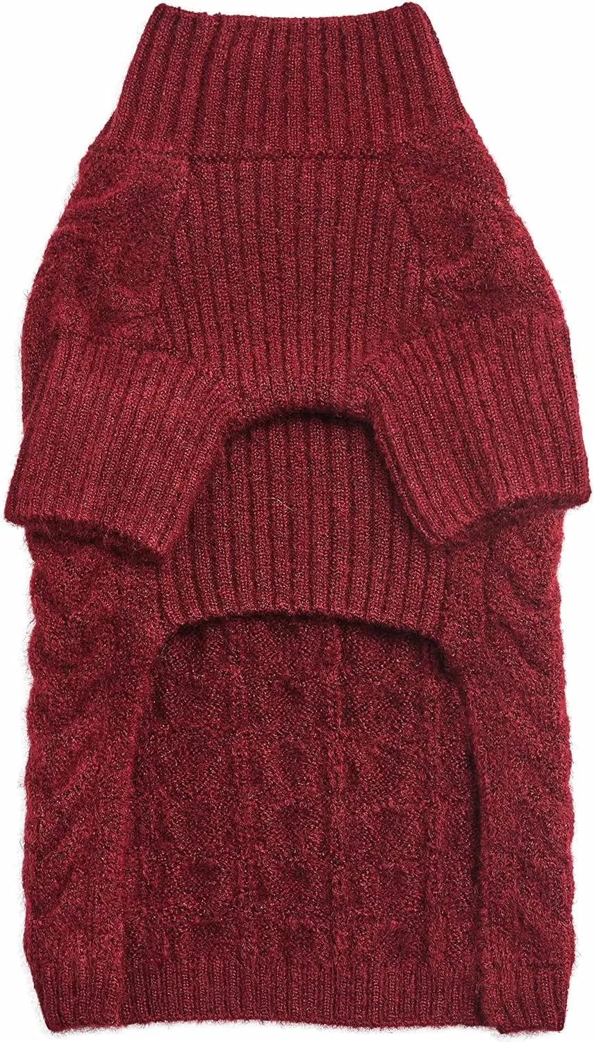 Blueberry Pet Classic Fuzzy Textured Knit Pullover Turtle-Neck Dog Sweater in Burgundy Red, Back Length 16", Pack of 1 Clothes for Dogs