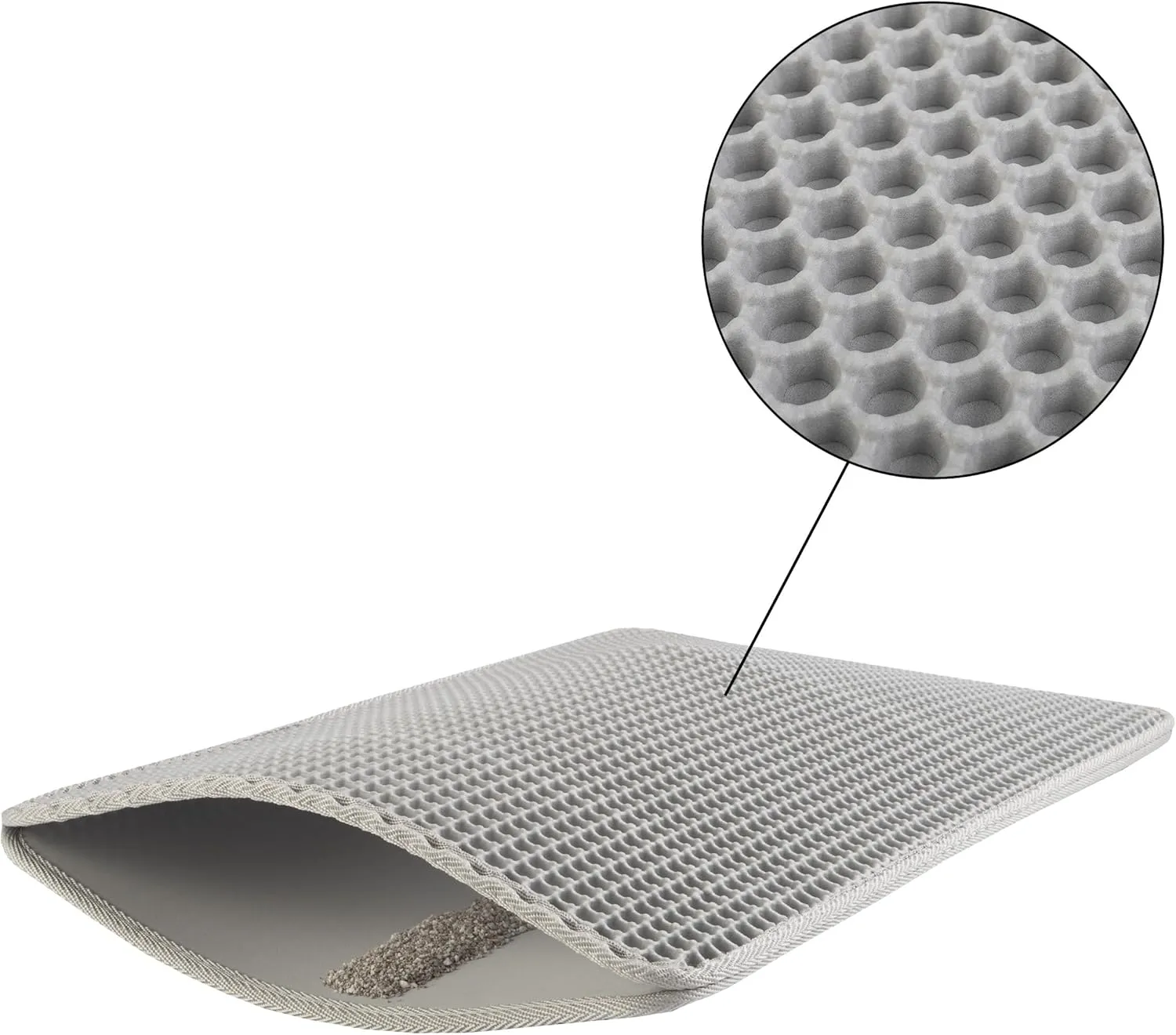 Cat Litter Mat - 24x15-Inch Waterproof Litter Box Mat with Dual-Layer Honeycomb Design for Trapping Litter - Slip-Resistant Cat Mat by PETMAKER (Gray)