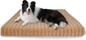 Chicute Waterproof Orthopedic XL Dog Bed, Egg Foam Supportive Dog Crate Beds with Washable Cover, Corduroy Fleece Super Soft Pet Bed Furniture for Indoors (41" x 27", Brown)