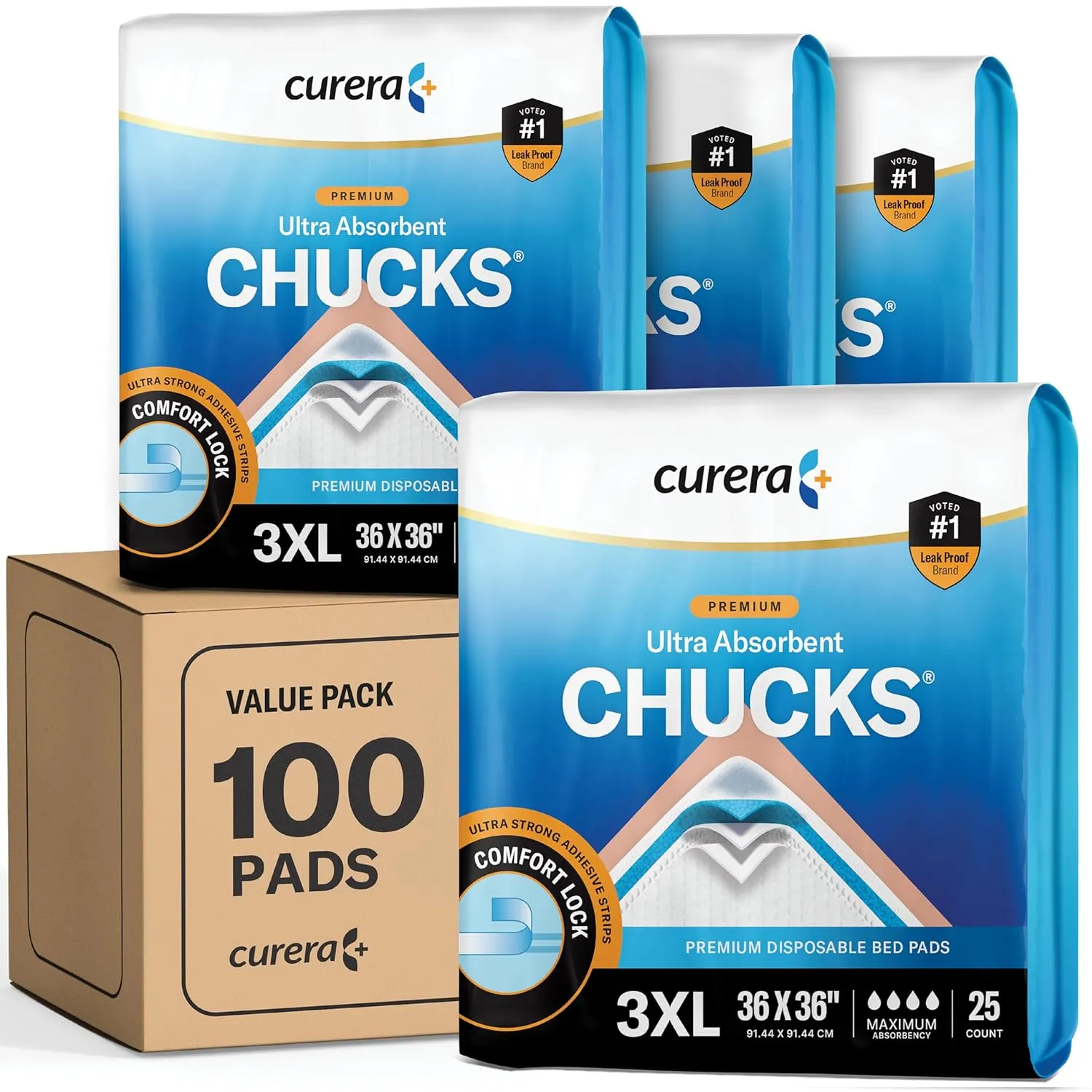 Chucks Premium Disposable Underpads 36x36 [100-Count] Ultra Absorbent Chux Incontinence Bed Pads Disposable Adult with Adhesive Tape, Pee Pads Pet Training Pads XXXL 36x36 Bulk Pack