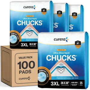 Chucks Premium Disposable Underpads 36x36 [100-Count] Ultra Absorbent Chux Incontinence Bed Pads Disposable Adult with Adhesive Tape, Pee Pads Pet Training Pads XXXL 36x36 Bulk Pack
