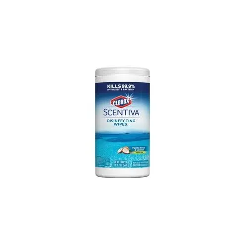Clorox Scentiva Pacific/Coconut Disinfecting Wipes - Wipe - Pacific Breeze, Coconut Scent - 70 / Canister - 1 Each - White