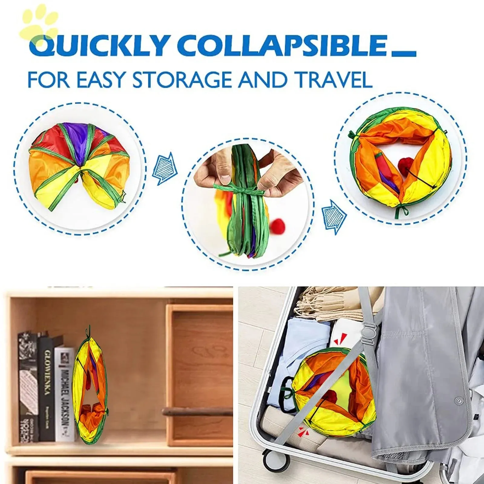 Colorful Collapsible Cat Jungle Tunnel with Toys