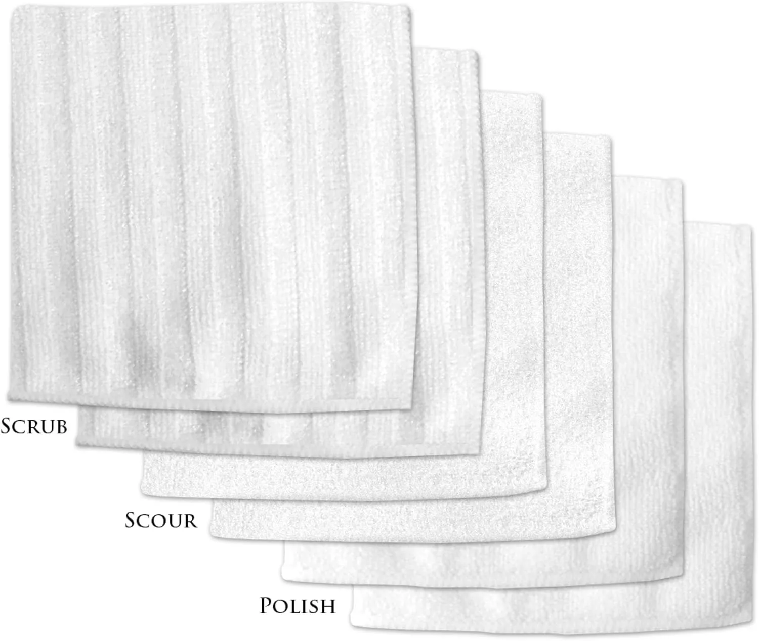 DII Kitchen Millennium Microfiber Scrub, Scour and Polish Cloths, Machine Washable, Perfect Hostess Gift for Cleaning, Drying and Polishing, White, Set of 6
