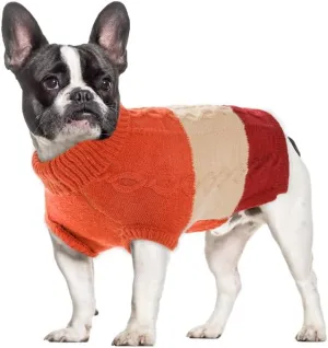 Dog Knitted Turtleneck Sweater - Dog Warm Pullover Color Block Cable Knitwear, Doggie Winter Clothes for Cats and Small Dogs Chihuahua, Bulldog (Orange, M)