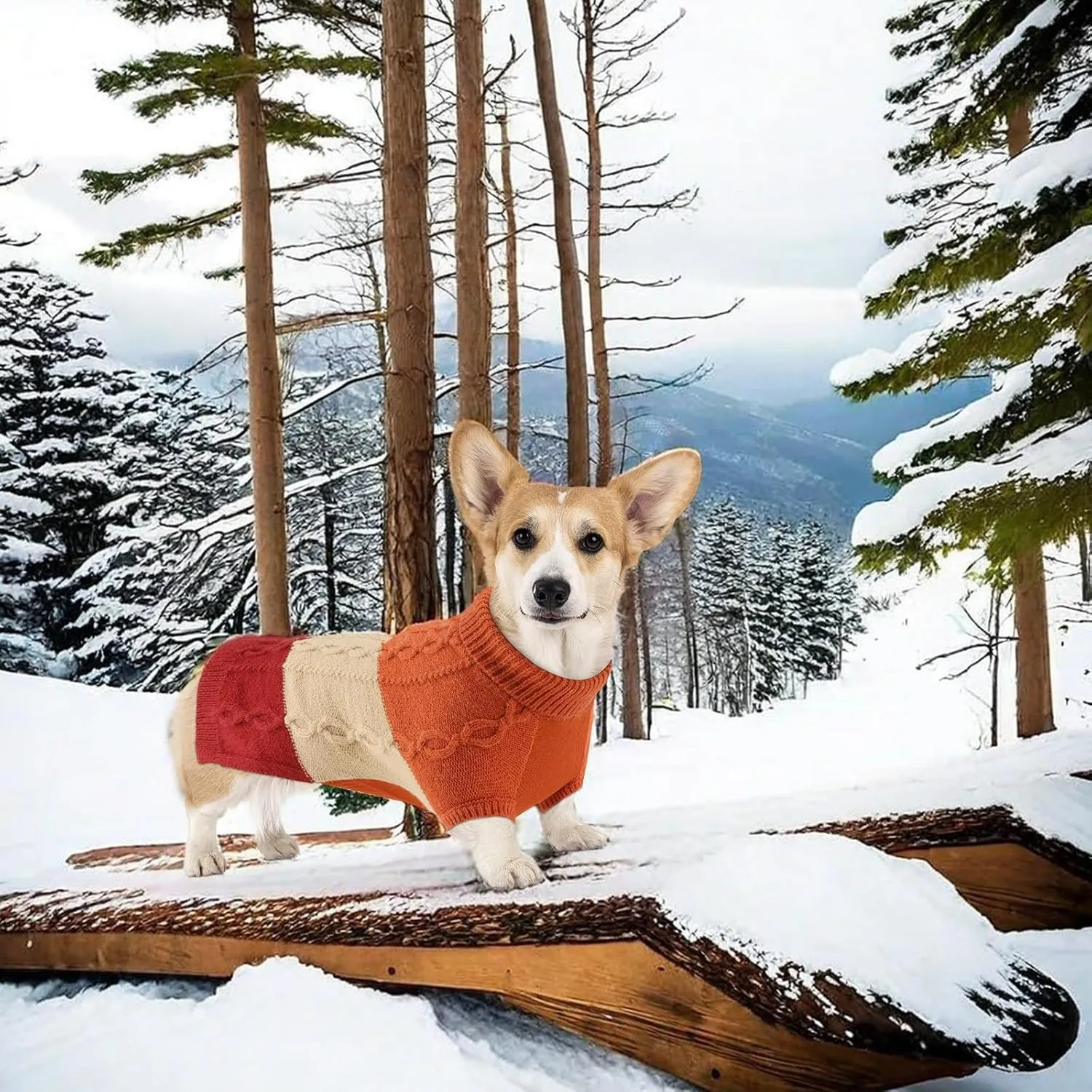 Dog Knitted Turtleneck Sweater - Dog Warm Pullover Color Block Cable Knitwear, Doggie Winter Clothes for Cats and Small Dogs Chihuahua, Bulldog (Orange, M)