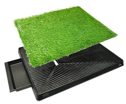 Downtown Pet Supply Dog Pee Potty Pad, Bathroom Tinkle Artificial Grass Turf, Portable Potty Trainer (20 x 25 inches with Drawer)