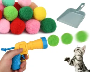 DS. DISTINCTIVE STYLE Cat Balls Toy Gun, Launchers Set with 50 Pom Pom Balls with Shovel & 2 Ball Shooters, Interactive Cat Toy Ball for Indoor Enrichment