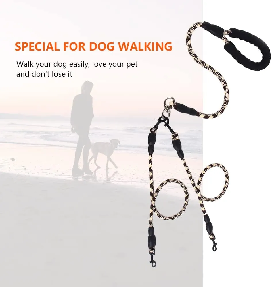 Dual Dog Leash,Comfortable Double Dog Leash with Reflective,360 Swivel No Tangle 2 Dog Training Leash,for Large Medium Small Dogs (Brown, Double Leashes)