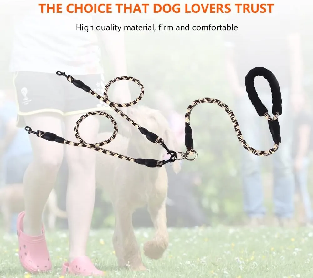 Dual Dog Leash,Comfortable Double Dog Leash with Reflective,360 Swivel No Tangle 2 Dog Training Leash,for Large Medium Small Dogs (Brown, Double Leashes)