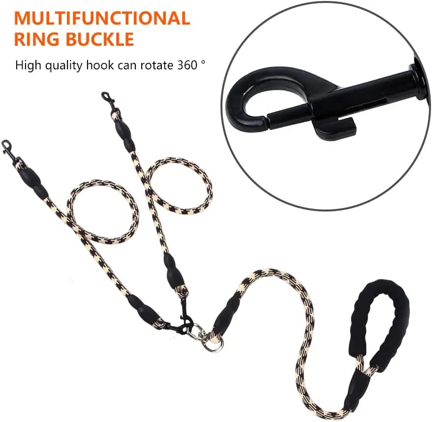 Dual Dog Leash,Comfortable Double Dog Leash with Reflective,360 Swivel No Tangle 2 Dog Training Leash,for Large Medium Small Dogs (Brown, Double Leashes)