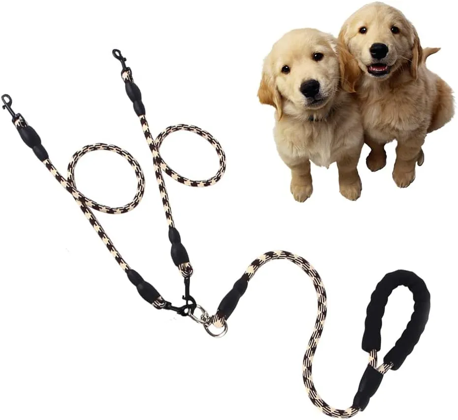 Dual Dog Leash,Comfortable Double Dog Leash with Reflective,360 Swivel No Tangle 2 Dog Training Leash,for Large Medium Small Dogs (Brown, Double Leashes)