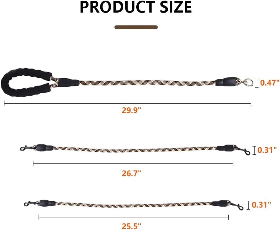 Dual Dog Leash,Comfortable Double Dog Leash with Reflective,360 Swivel No Tangle 2 Dog Training Leash,for Large Medium Small Dogs (Brown, Double Leashes)
