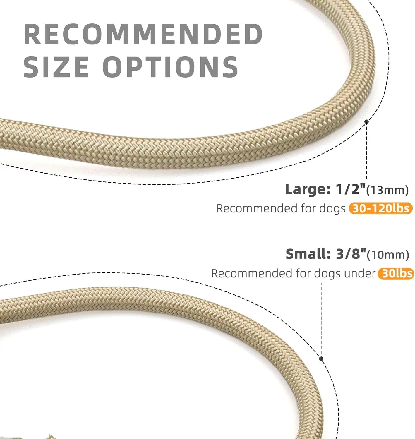 Durable Slip Leads for Dogs, Heavy Duty Strong Rope Slip Leash for Large, Medium Dogs No Pull Training Leashes (Khaki, 3/8" x 6 FT (0~30 lbs.))