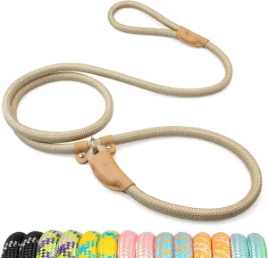 Durable Slip Leads for Dogs, Heavy Duty Strong Rope Slip Leash for Large, Medium Dogs No Pull Training Leashes (Khaki, 3/8" x 6 FT (0~30 lbs.))