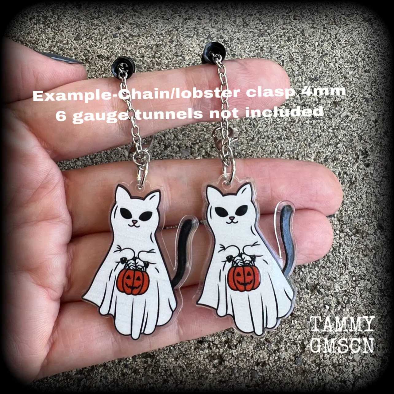 Ghost cat and jack o’ lantern earrings-Trick or treat halloween earrings